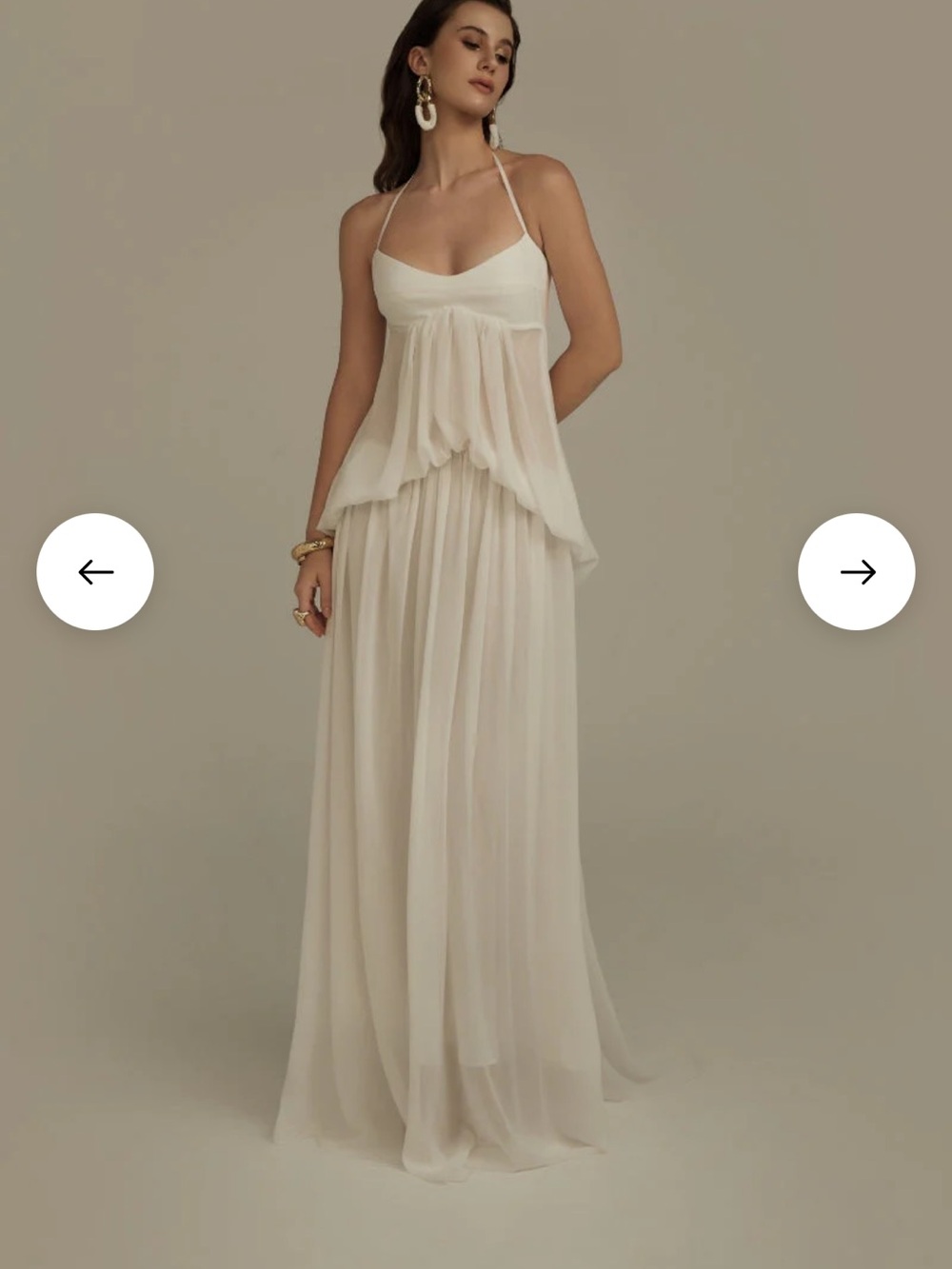 POEM Ivory Halter Maxi Dress with Sheer Overlay